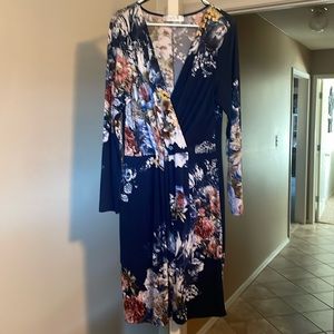 Navy blue floral dress.